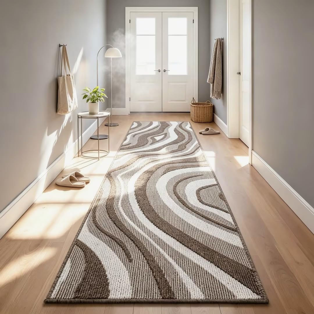 Tappeto Corridoio 80x300cm, Tappeto Passatoia Cucina Antiscivolo Lavabile Tappeti Cucina Assorbente Passatoia per Corridoio, Ingresso, Salotto - Beige e avorio