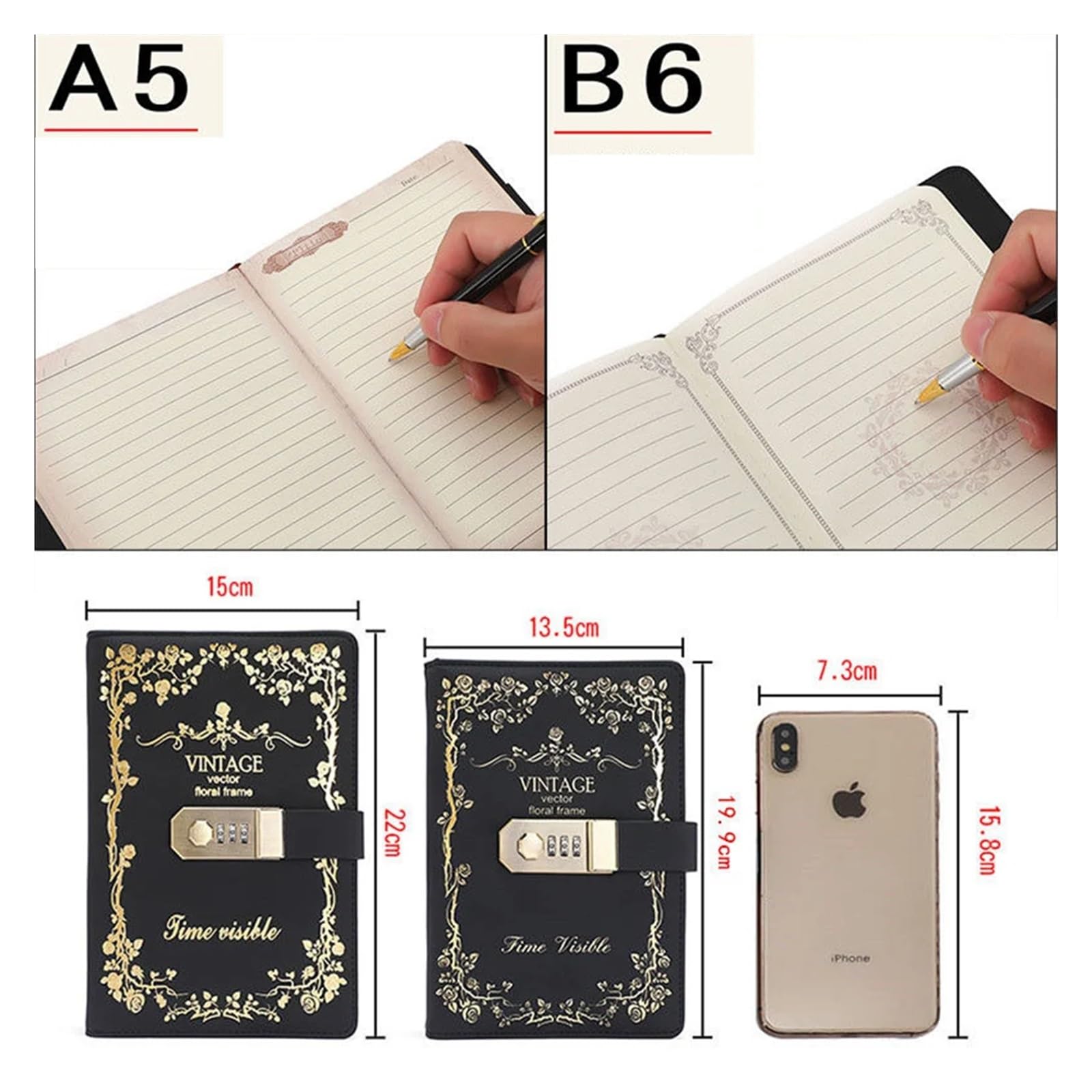 Tagebuch Mit Schloss A5 B6 Retro Passwort Notebook Mit Schloss Journal Verdicken Einfache Student Notebook Handbuch Reisende Schreibwaren Schule Liefert(A5 Light Blue)
