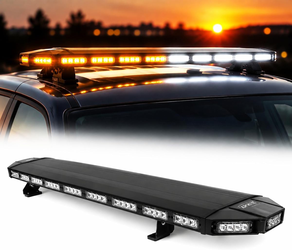 Barra de luz de emergencia LED de 47", 108 LED estroboscópico blanco ámbar, 12 V-24 V | Barra de luz de advertencia brillante de 108 LED con múltiples patrones estroboscópicos, función de memoria y carcasa resistente a la intemperie