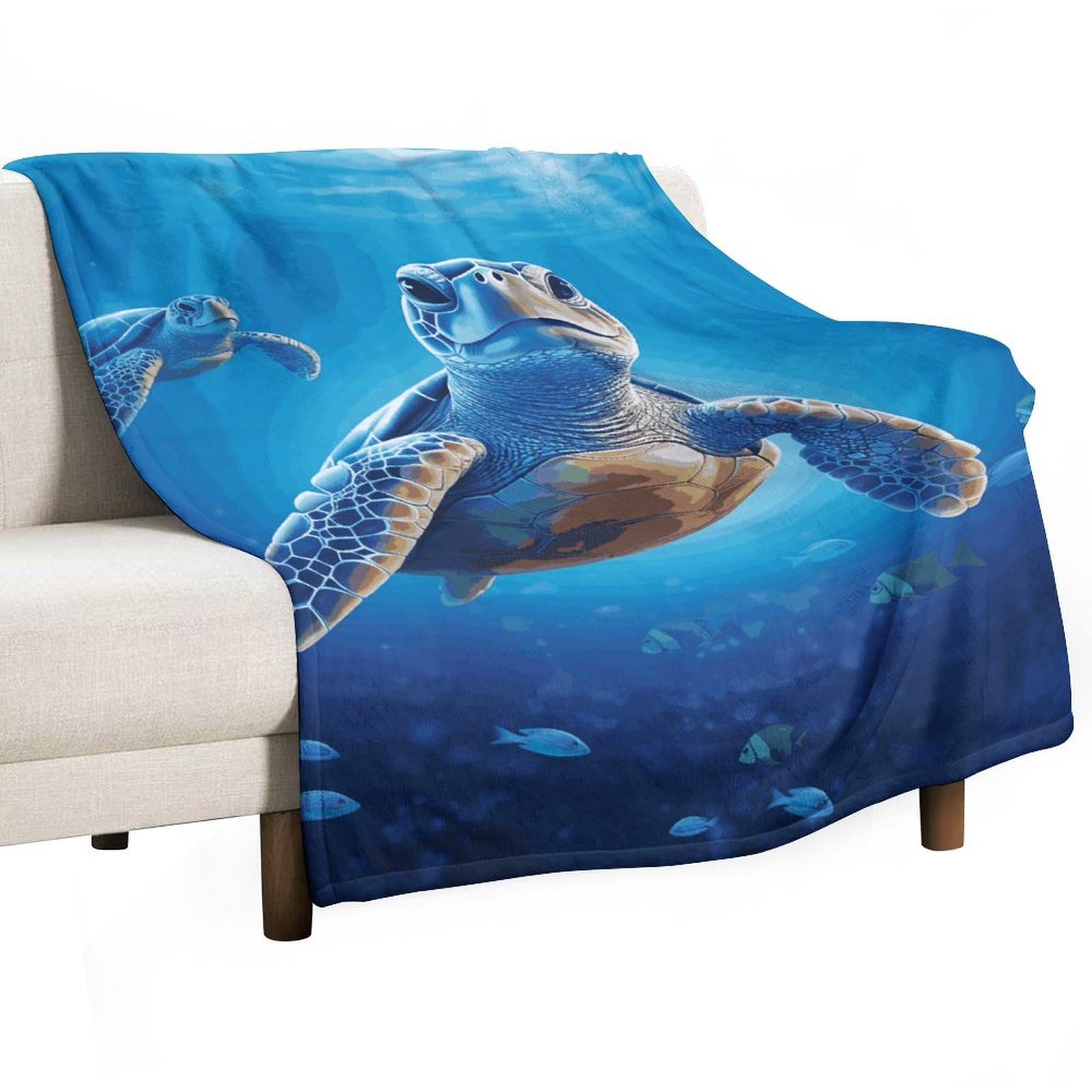 Couverture polaire tortue bleue 127x178 cm pour lit et canapé