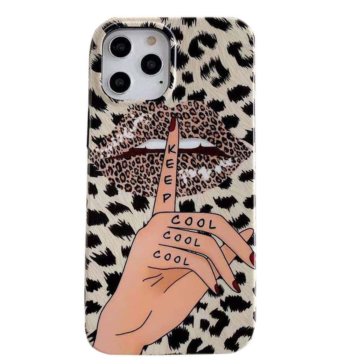 Leopard Case for iPhone 12 Pro Max Lips Finger Women's Luxury Protective Phone Cases Stylish Soft TPU Anti-Shock Dropproof Super Slim Back Cover Rubber Gel Case for iPhone 12 Pro Max 6.7 inch