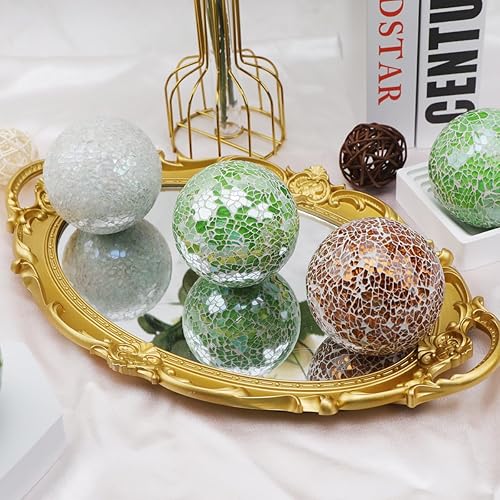 Miniatura 3 de Bolas decorativas de orbes de vidrio verde para centro de mesa, cuencos de decoración de mosaico, esfera redonda, jarrones de bola, rellenos, mesa
