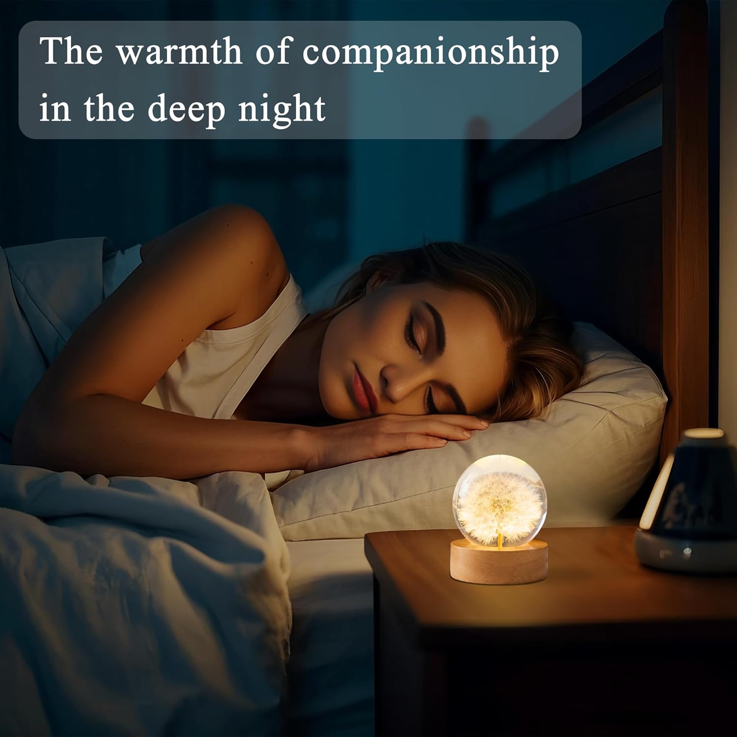 Dandelion Decor Gifts,Dandelion Flowers Lamp Crystal Ball Night Light,2.4 Inch Glass Ball Lamp with LED Wooden Base, Soft Warm White Lighting for Women Best Friends Sister Birthday Xmas Aesthetic Gift