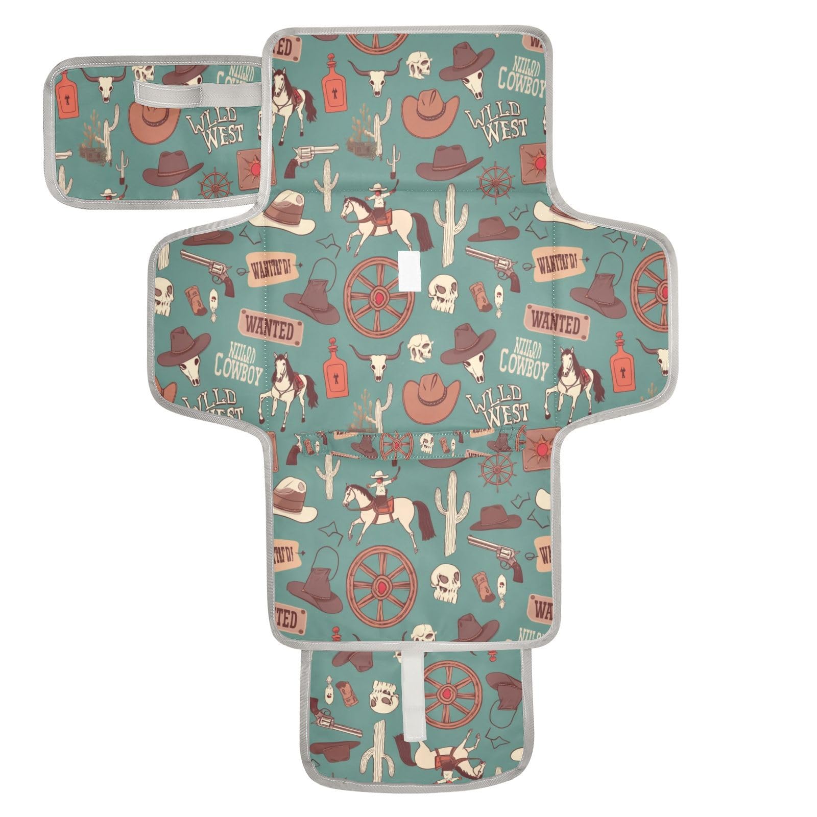 Caikeny Cowboy Teal Blue Baby Portable Changing Pads Wild West Toddler Changing Mat Station Pad Reusable Diaper for Infants Baby Newborn Girls Boys