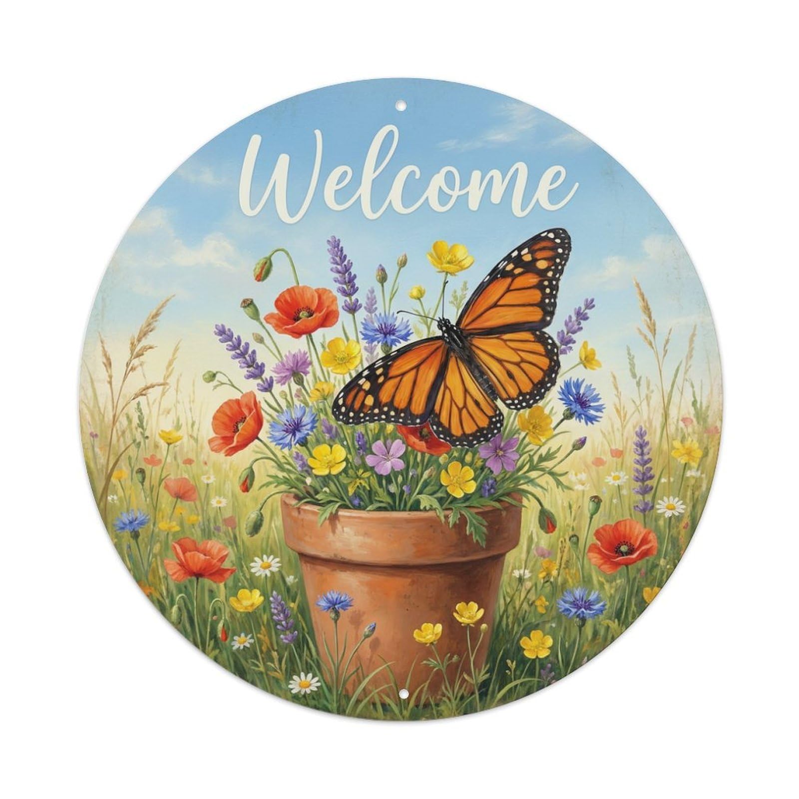 Welcome Butterfly Wildflower Metal Tin Sign