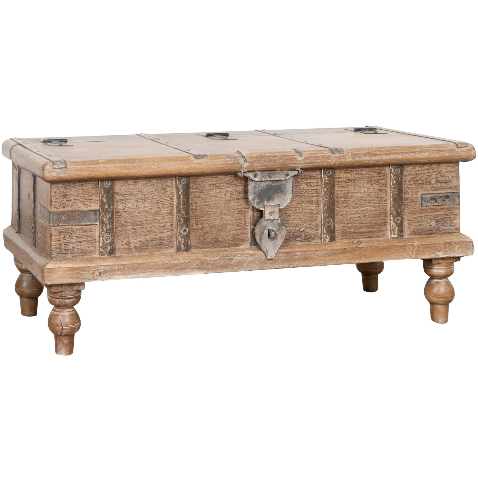Biscottini Baule legno con panca contenitore 124x46x58 cm - Baule da interno in legno riciclato - Panca legno portagiochi vintage