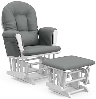 Storkcraft Premium Hoop Glider & Ottoman (White/Gray) — GREENGUARD Gold Certified Nursery Glider, Solid Wood Craftsmanship, Smooth-Gliding Nursery Chair and Ottoman, Award-Winning