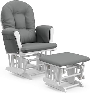 Storkcraft Hoop Glider & Ottoman White/Gray - GREENGUARD Gold Certified Solid Wood Nursery Glider, Smooth Glide, Storage Pockets, Award-Winning