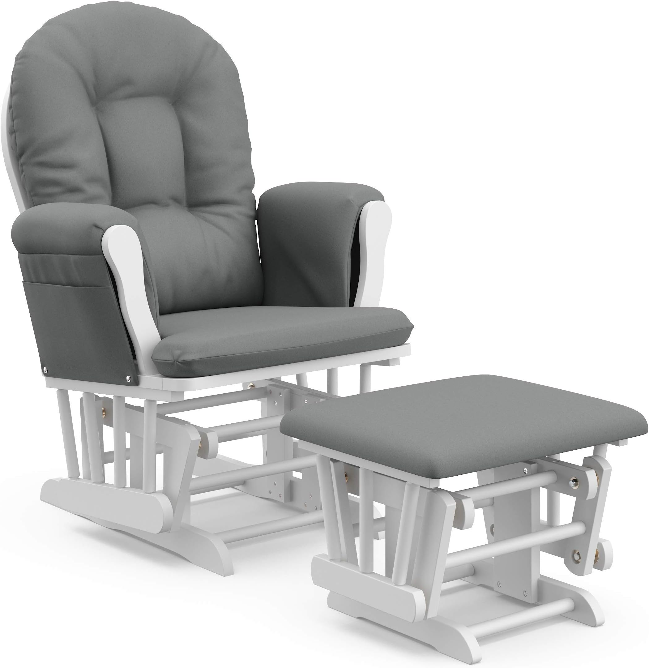 Storkcraft Premium Hoop Glider & Ottoman (White/Gray) — GREENGUARD Gold Certified Nursery Glider, Solid Wood Craftsmanship, Smooth-Gliding, Award-Winning