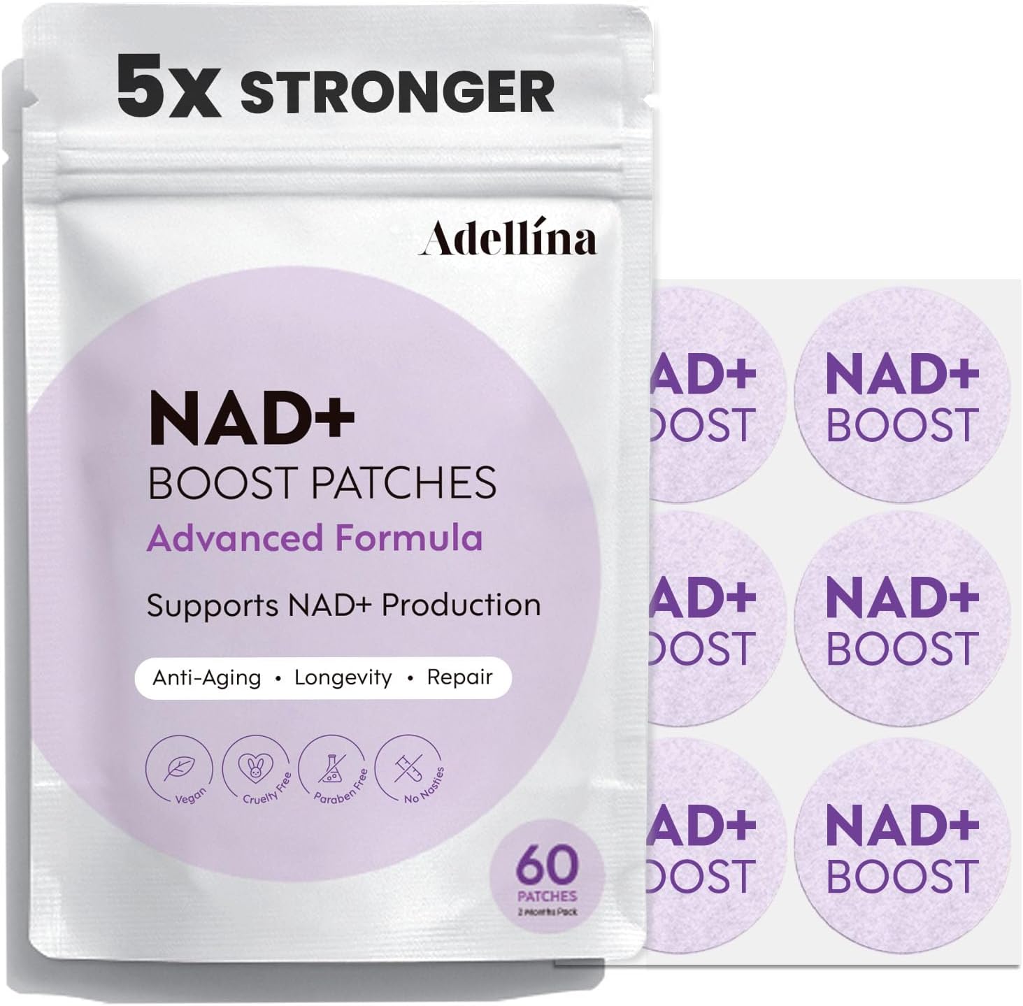 Adellina NAD+ Patches for Women 60 Count: Advanced Formula with NMNH Nicotinamide Coq10-2 Months Pack