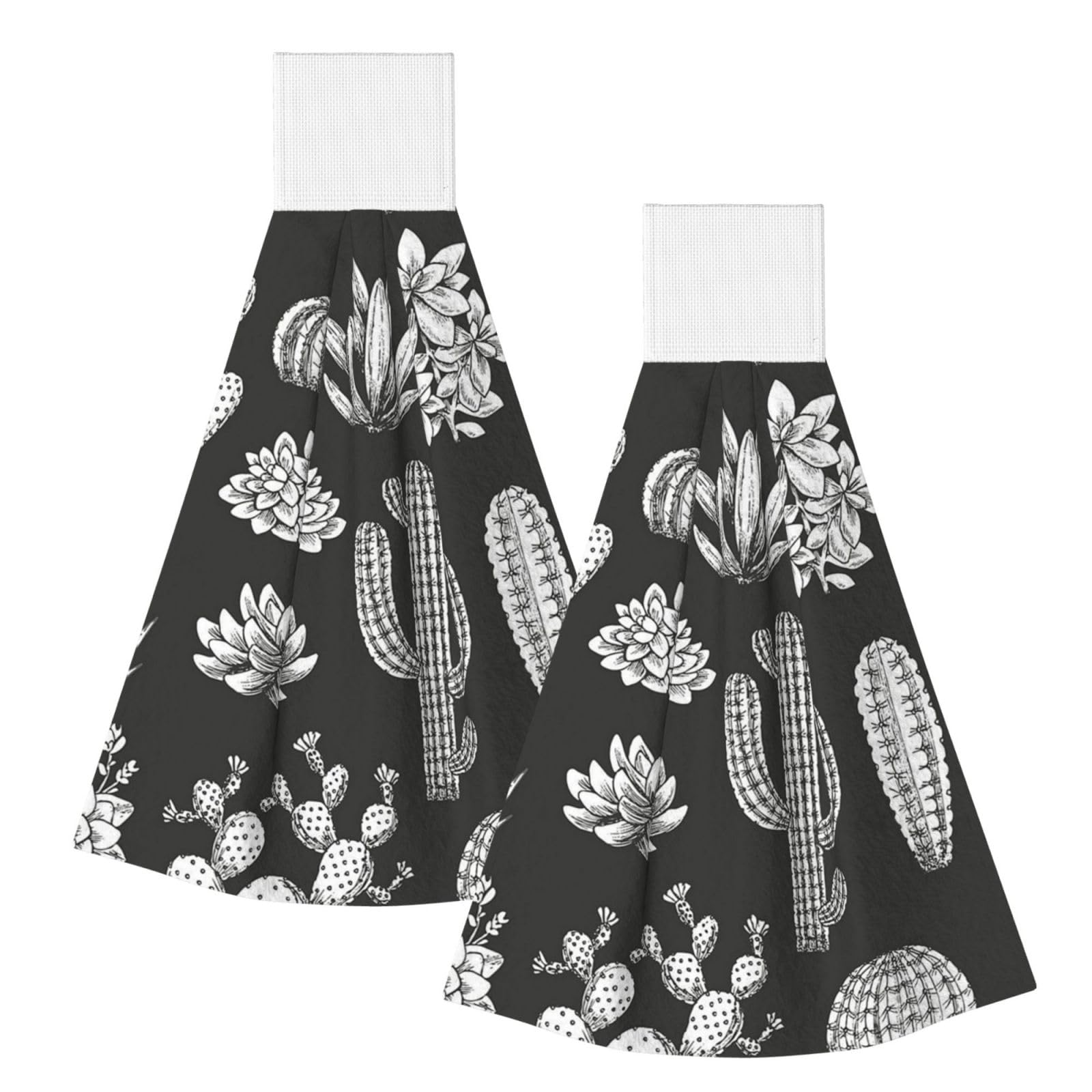 DOPKLNA Cactus Printing, 2 Pcs Hanging Coral Fiber Hand Towels for Bathroom, Absorbent Kitchen Towels