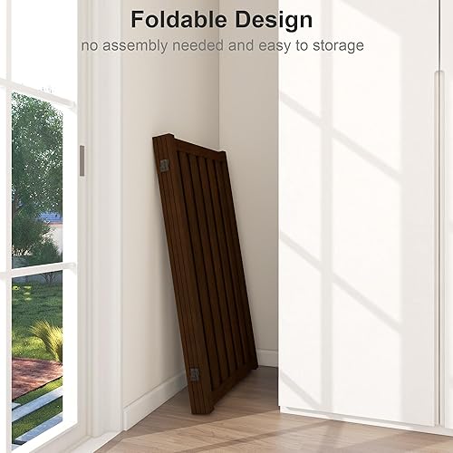 Miniatura 6 de Puerta independiente extra alta de 36 pulgadas de altura para mascotas, valla de seguridad plegable de madera maciza con 2 pies de soporte, ideal