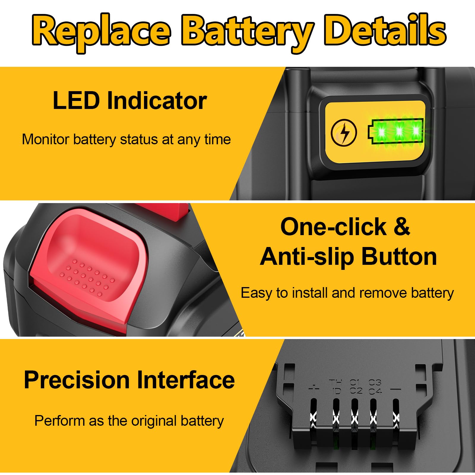 PENGJBATTER Paquete de 6 baterías de litio de 20 V 6.0 Ah de repuesto para batería DeWalt de 20 V máximo, alta capacidad compatible con herramientas eléctricas de la serie DCB206 DCB205 DCB208 y DCF
