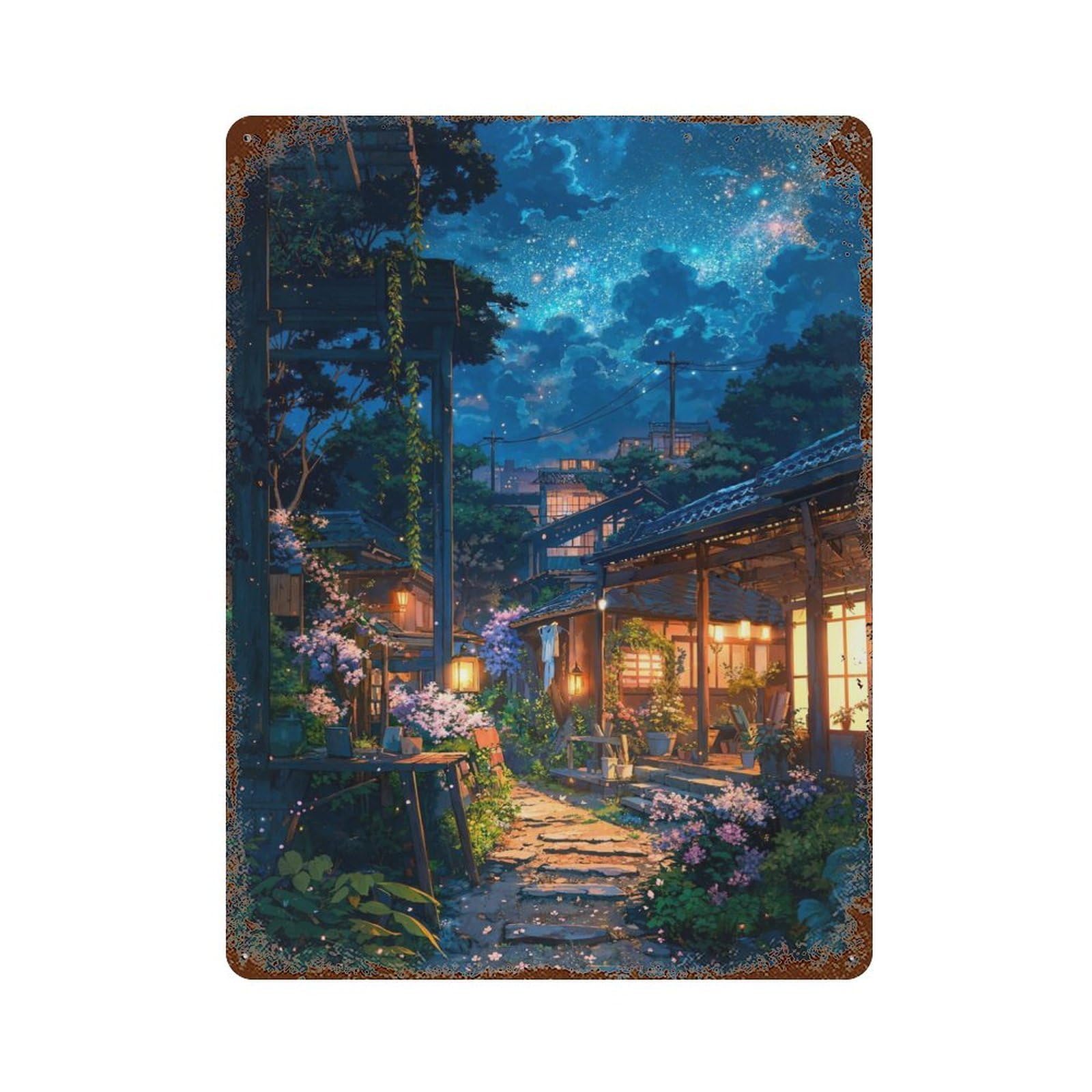 Rural Japan 15.7"x11.8" Rusty Metal Tin Sign, Farmhouse Wall Decor for Office, Studio And Wall Decor