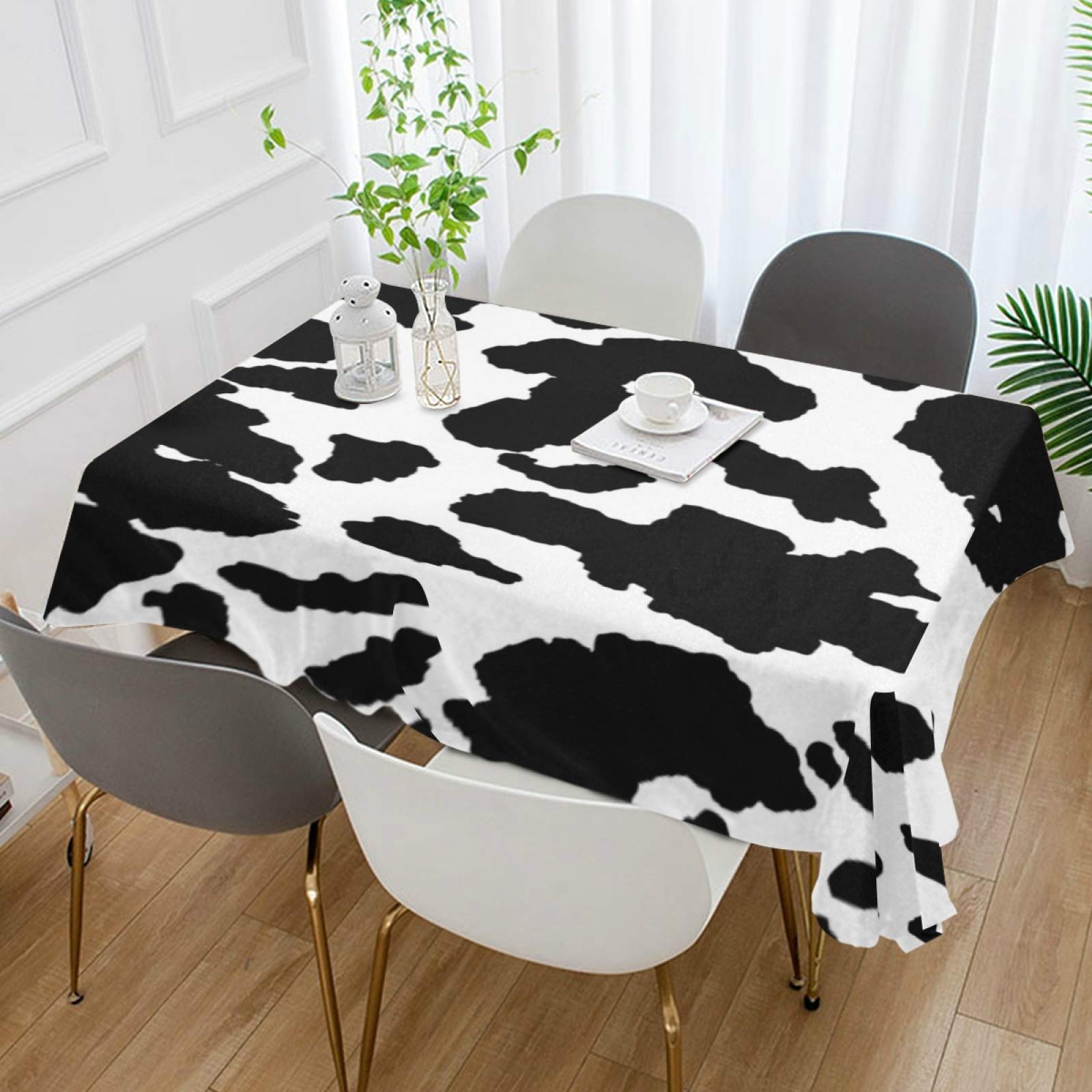 Mantel rectangular con estampado de vaca animal de 54 x 72 pulgadas, resistente a las arrugas, tela decorativa a prueba de manchas, tela para cocina, comedor, fiesta, camping