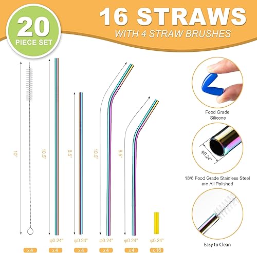 Miniatura 2 de Pajitas reutilizables de acero inoxidable, paquete de 16 (arco iris)