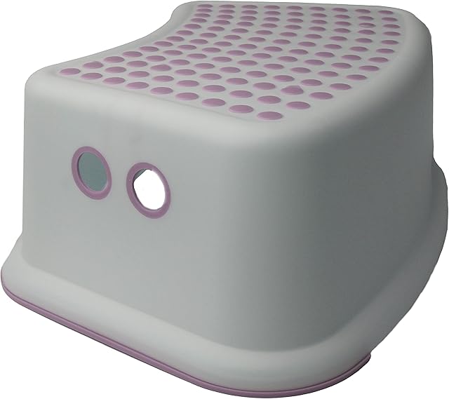 DIVCHI Childs Foot Stool/Step with Anti-Slip, Lightweight Durable Stepping Stool For Kitchen Bathroom Sink (White/Pink)