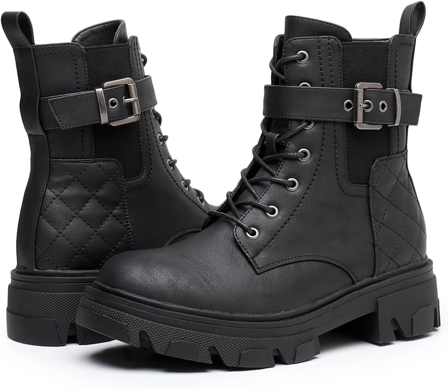 GLOBALWIN Women's Combat Boots Lace Up Ankle Booties Comfortable Lug Sole... - Picture 32 of 46