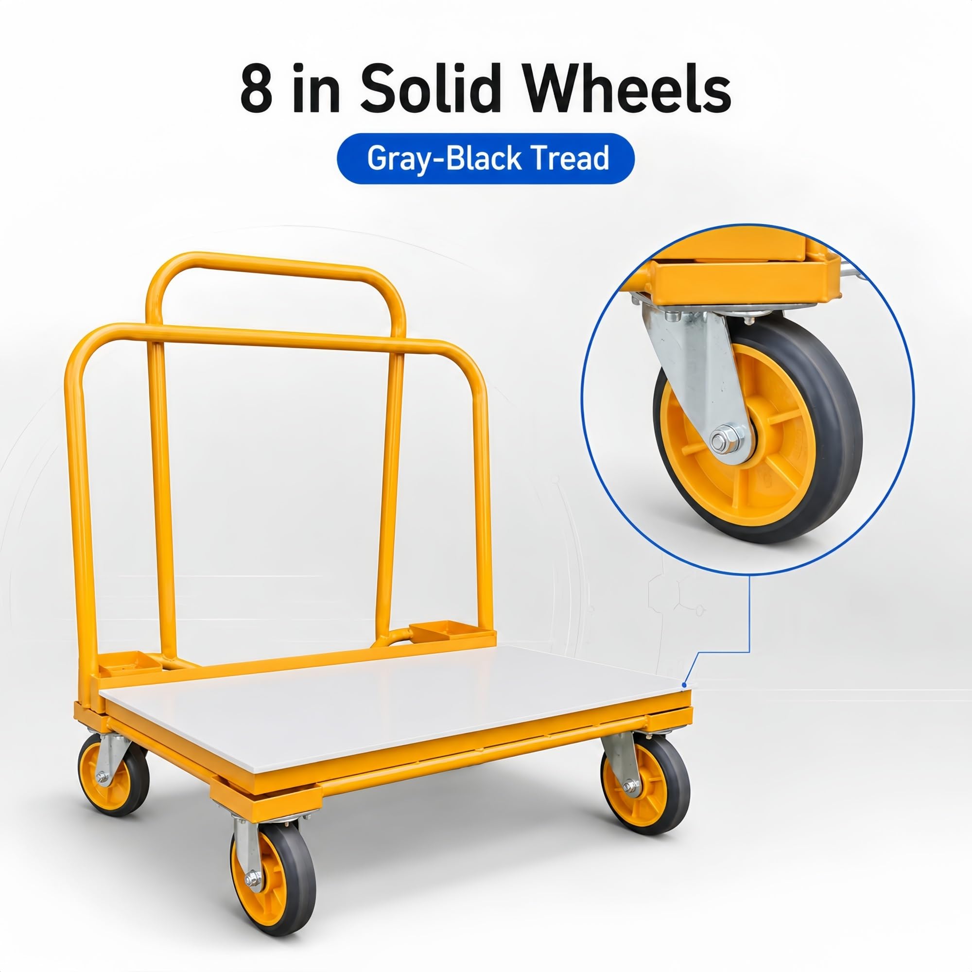 Plattenwagen aus Stahl mit Schwenkrollen for Glas- und Steinplatten | Zwei Rollen mit Bremse und eine 96,5 × 25,4 cm große Nylonplattform