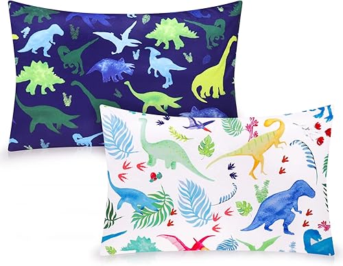 Funda de almohada para niños pequeños, funda de almohada para dormir, paquete de 2 unidades, juego de dinosaurios para almohadas de 13 x 18 pulgadas