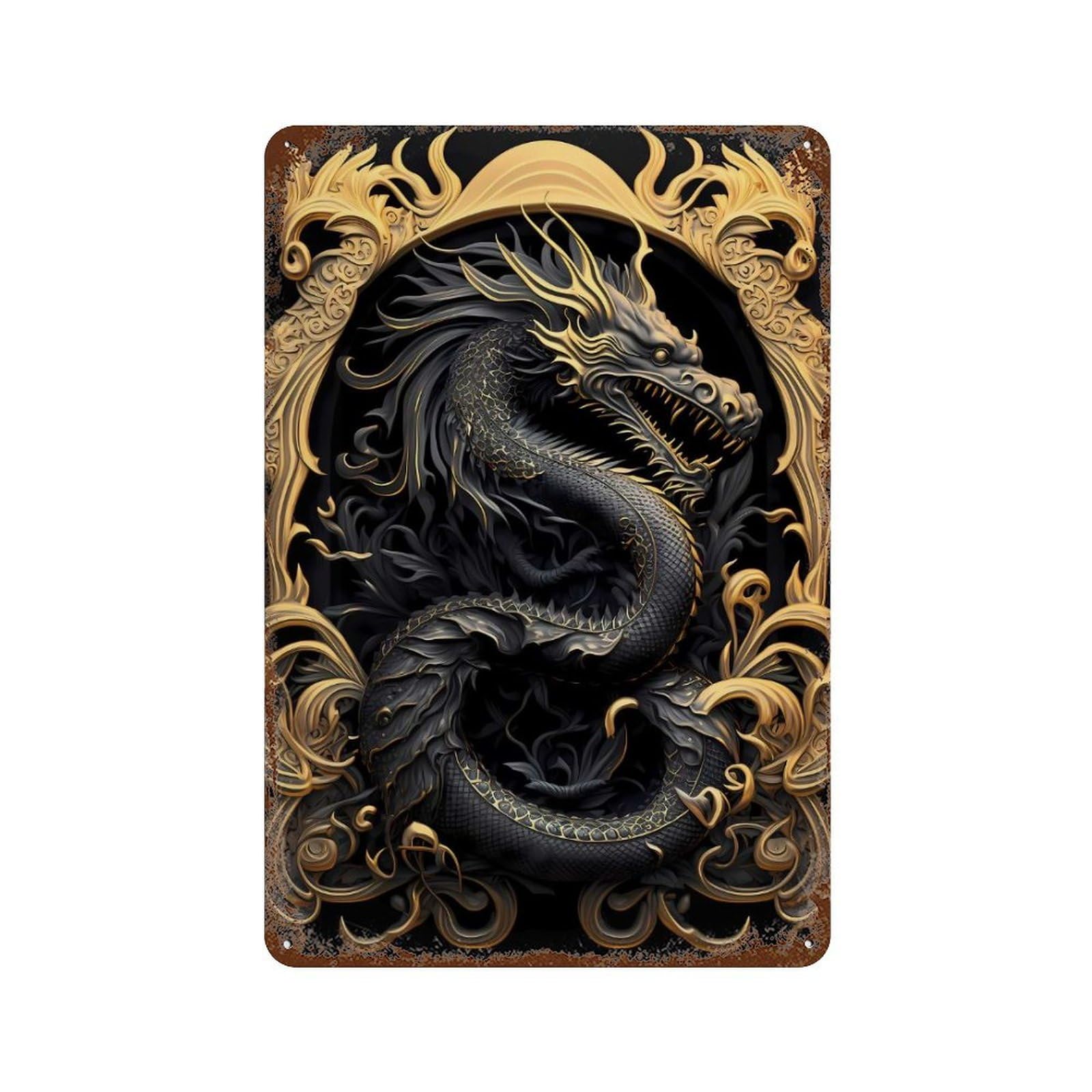 Golden Dragon Lord Art 11.8"x7.9" Vintage Rust Metal Sign, Novelty Wall Decor for Living Room, Hallway And Home Decor
