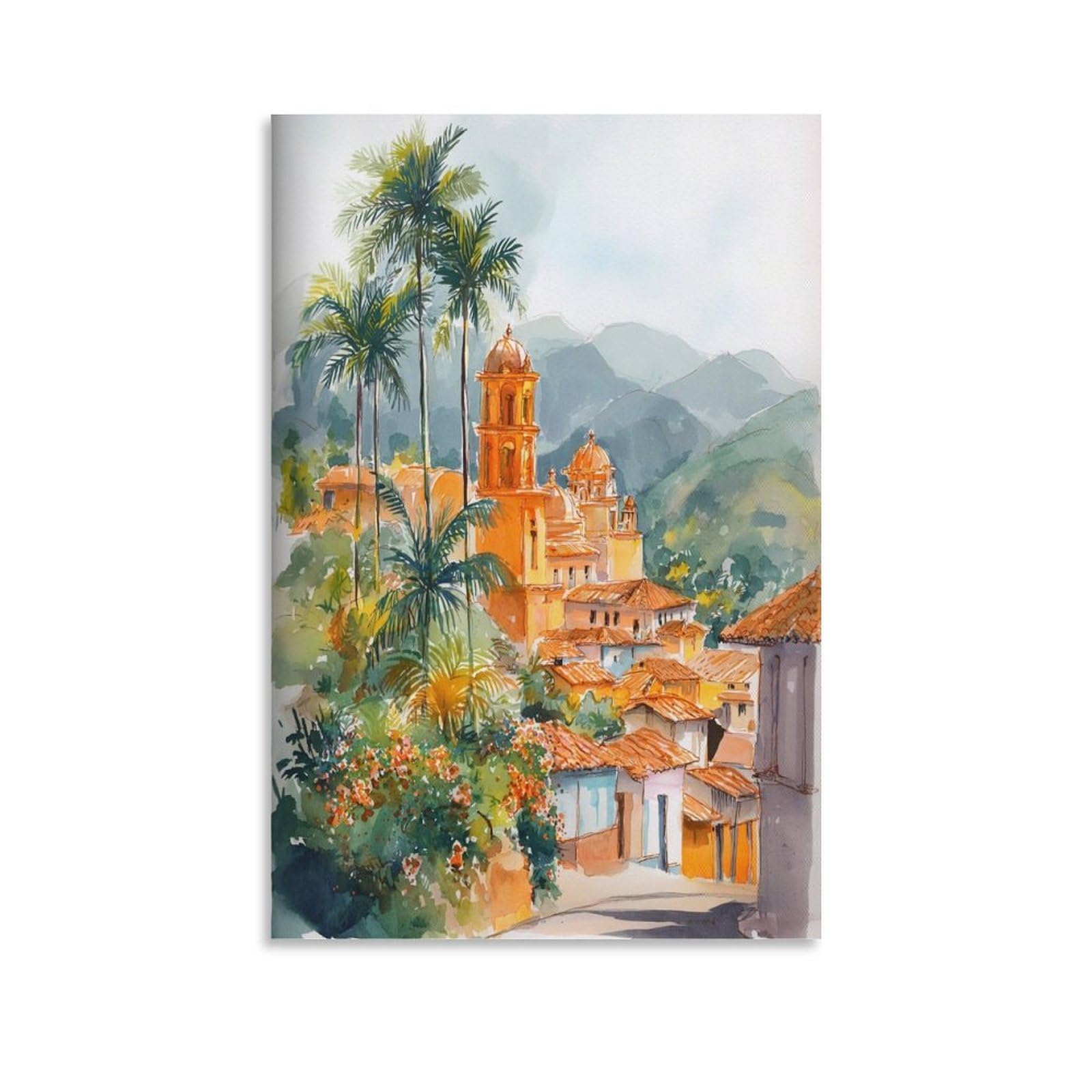 LCYNNH San Salvador El Salvador Cityscape 20x30inch(50x75cm) Vintage Travel Poster Watercolor Canvas Art