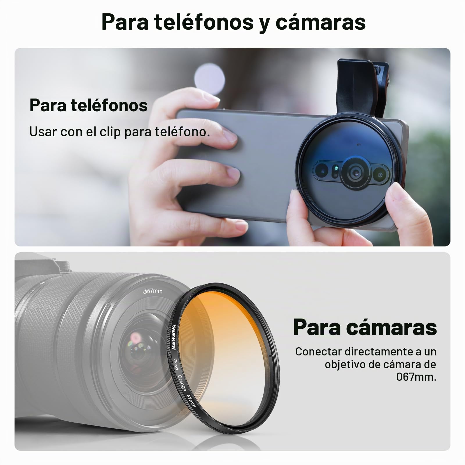 NEEWER Juego de 7 67mm Filtros ND, Compatible con Android Samsung Google Pixel Huawei Xiaomi Clip On CPL+ ND32 + Starlight + GND(Rojo/Naranja/Amarillo/Azul), Kit Accesorios Foto Lentes Cámara, FL-P11