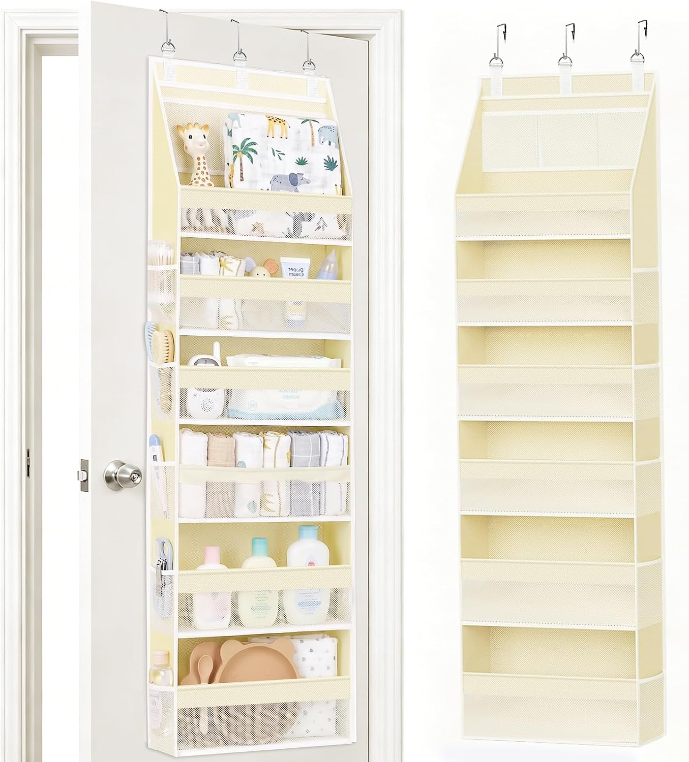 Over The Door Organizer, 6-Shelf Hanging Door Organizer with 13 Mesh Pockets Upgraded Heavy Duty Sag-Proof Over the Door Storage Behind the Door Storage for Nursery Bedroom Bathroom