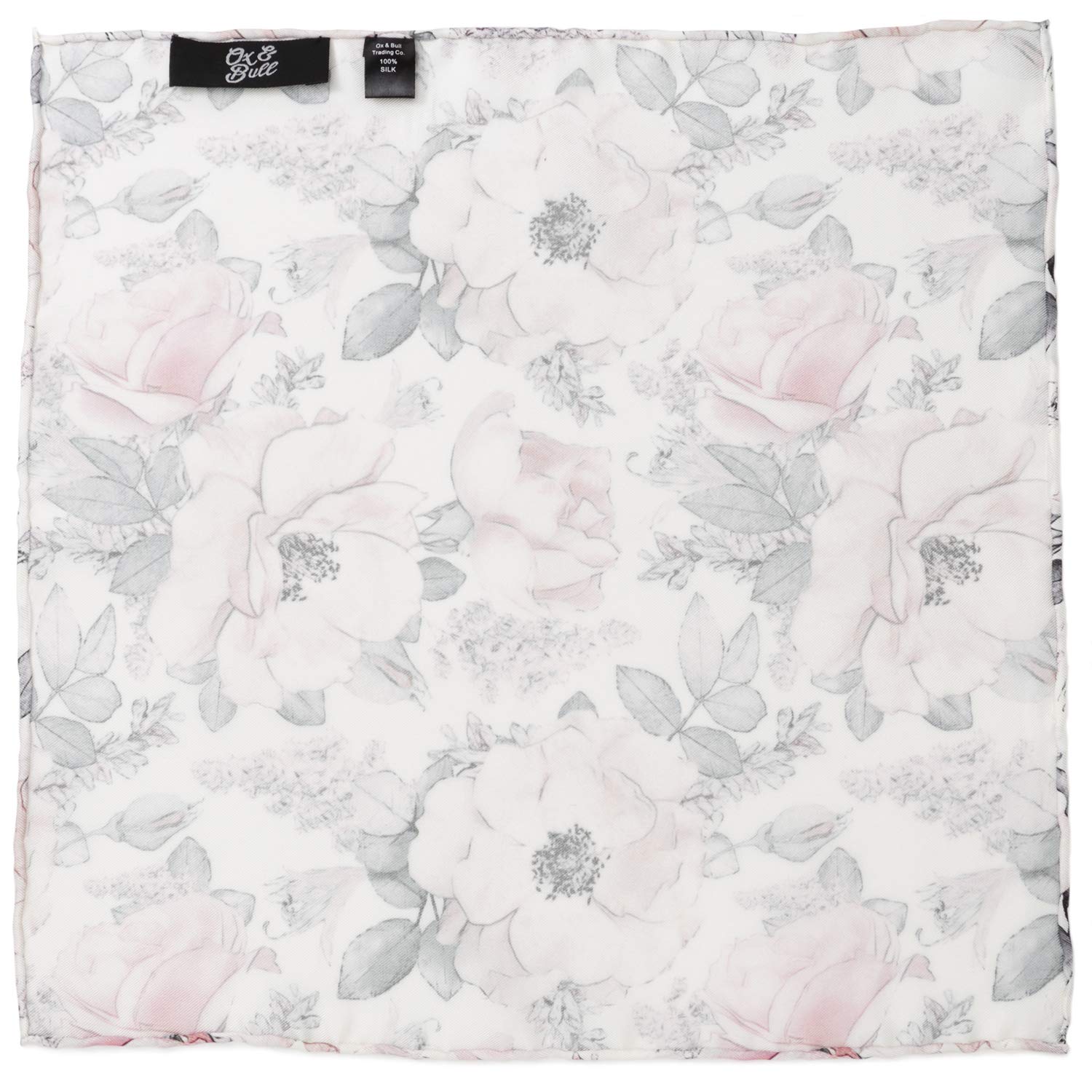 Ox and Bull Trading Company Painted Floral Gray Pocket Square