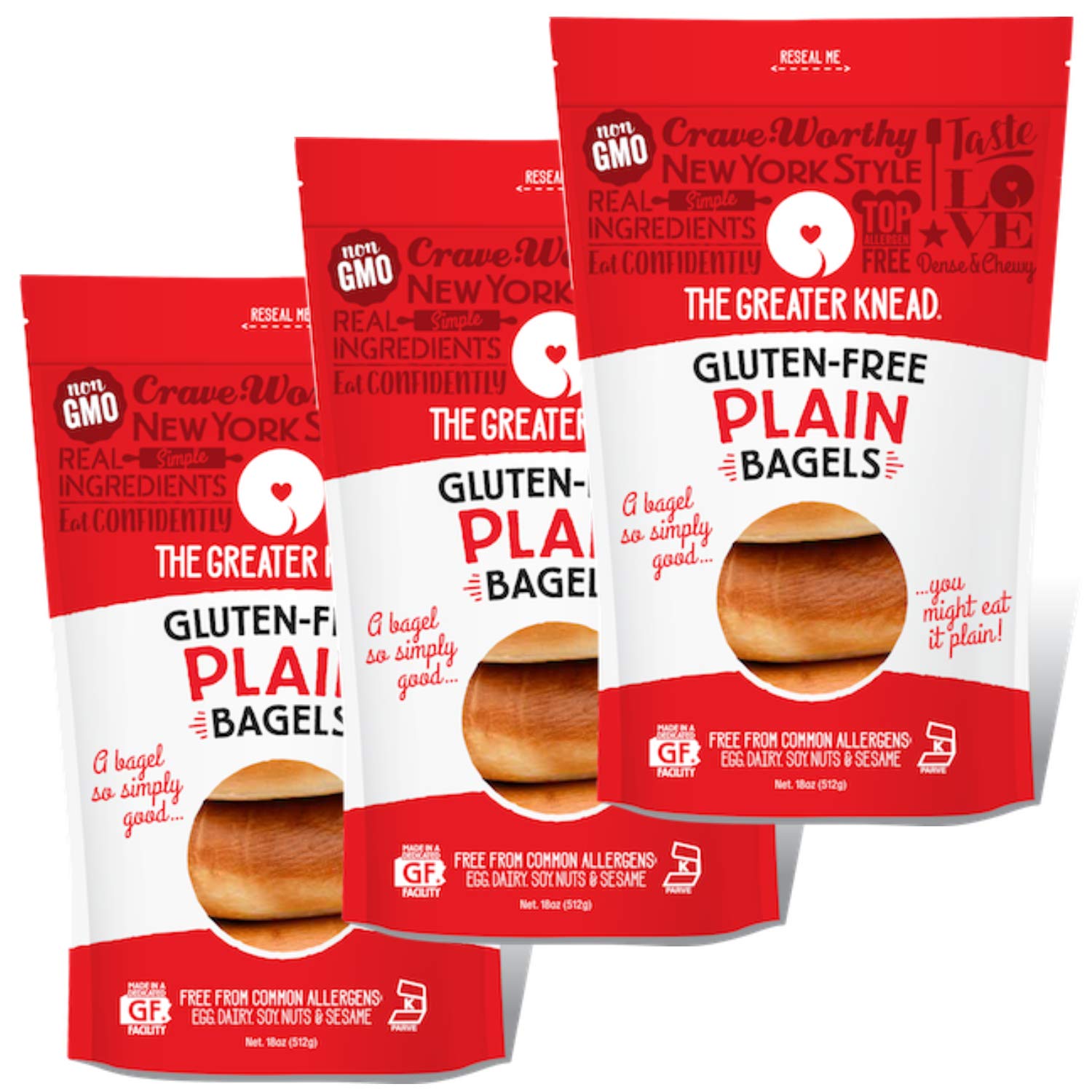 Greater Knead Gluten Free Bagel Plain Vegan, nonGMO, Free of Wheat, Nuts, Soy