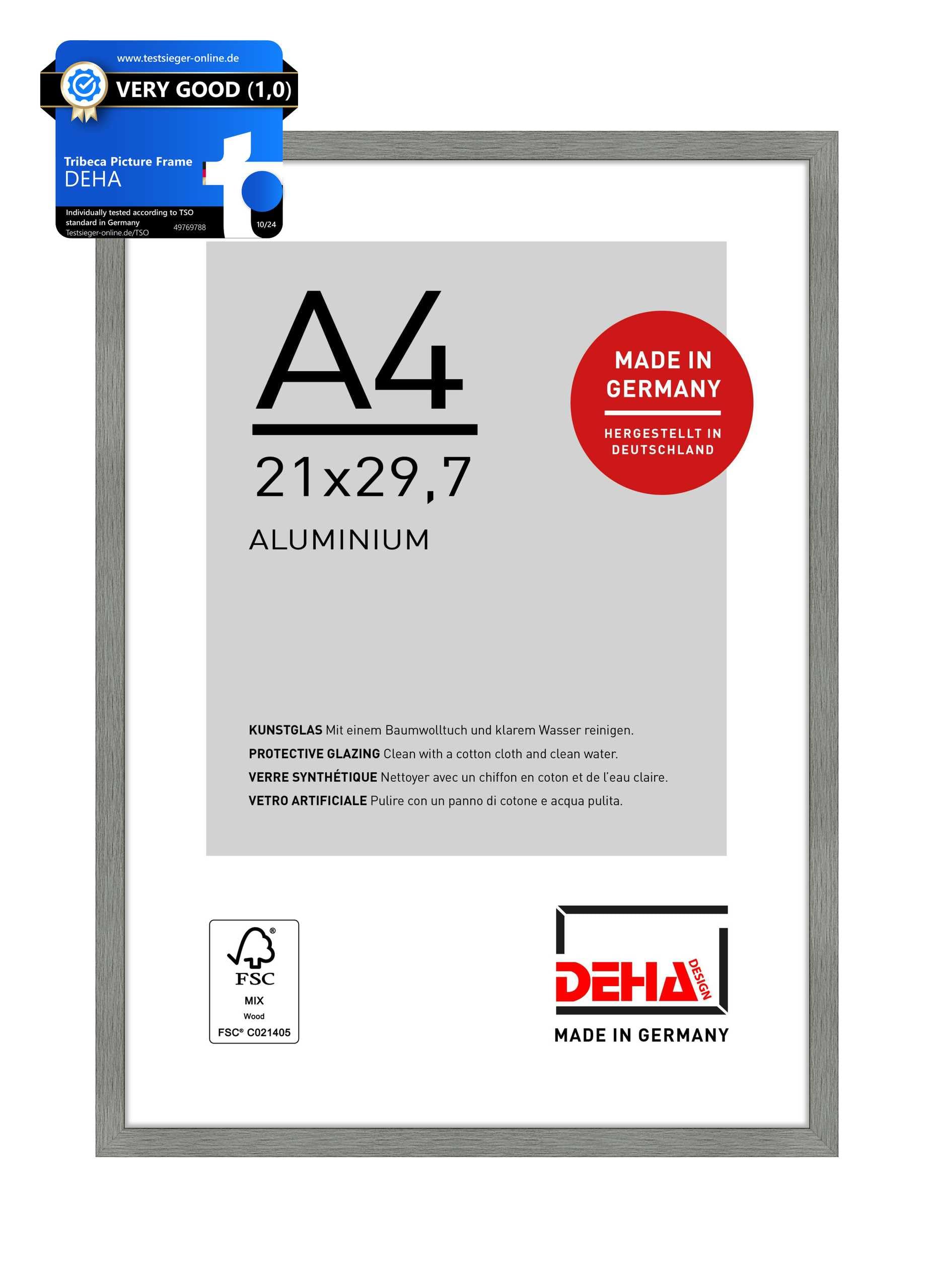 DEHA Design marco de aluminio Tribeca, 21x29,7 cm (A4), Estructura Gris Mate