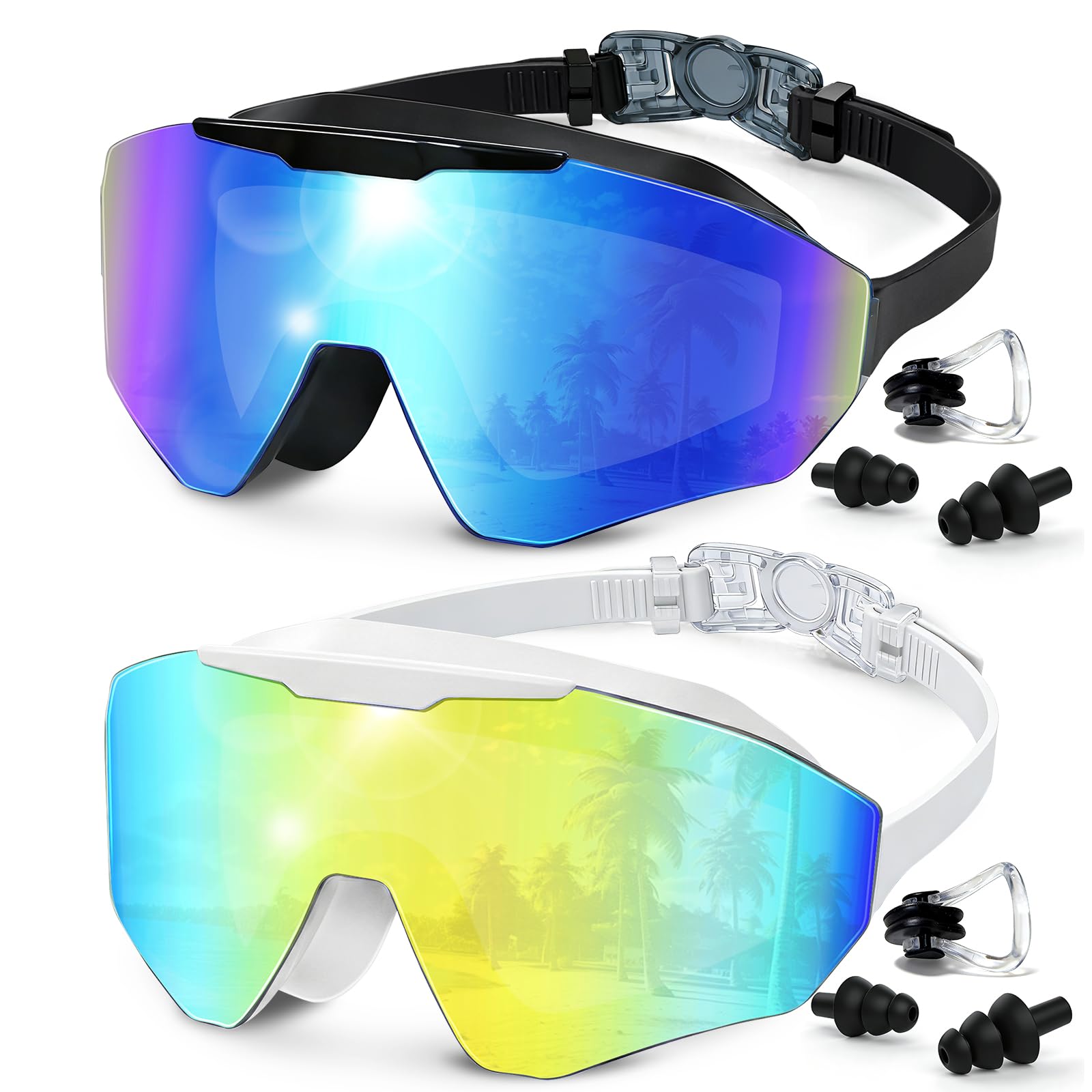 FUSHI&MON 2 Pack Swimming Goggles, No Leak Wide Vision Adult Swim Goggles for Men Women Youth, Anti-Fog & UV Protection, Soft Silicone Comfort Goggles with Case for Indoor & Outdoor Pool