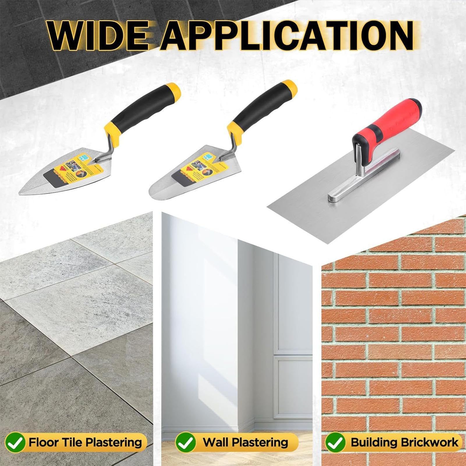 Llana de Albañilería Suministros para Alisado y Acabado Plano | 3 Herramientas de Concreto con Mango Suave Utensilios para Reparación de Estuco, Colocación, Relleno, Revestimiento Suelo,