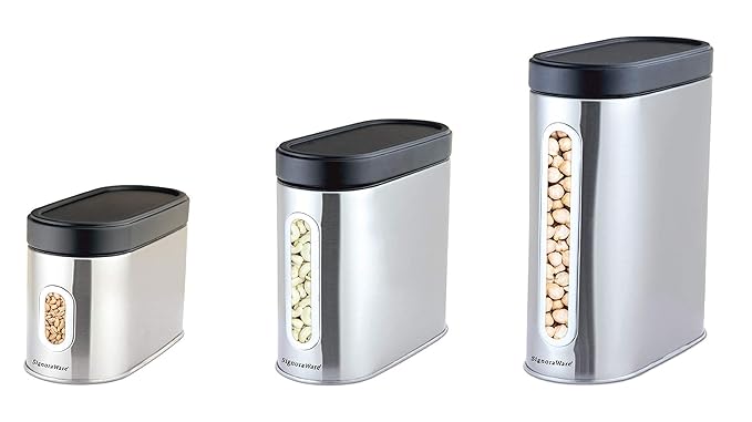 Signoraware Modular Steel Container (Window Oval) Matte,Set of 3, 1100ml+1700ml+2100ml, Silver at Rs. 881