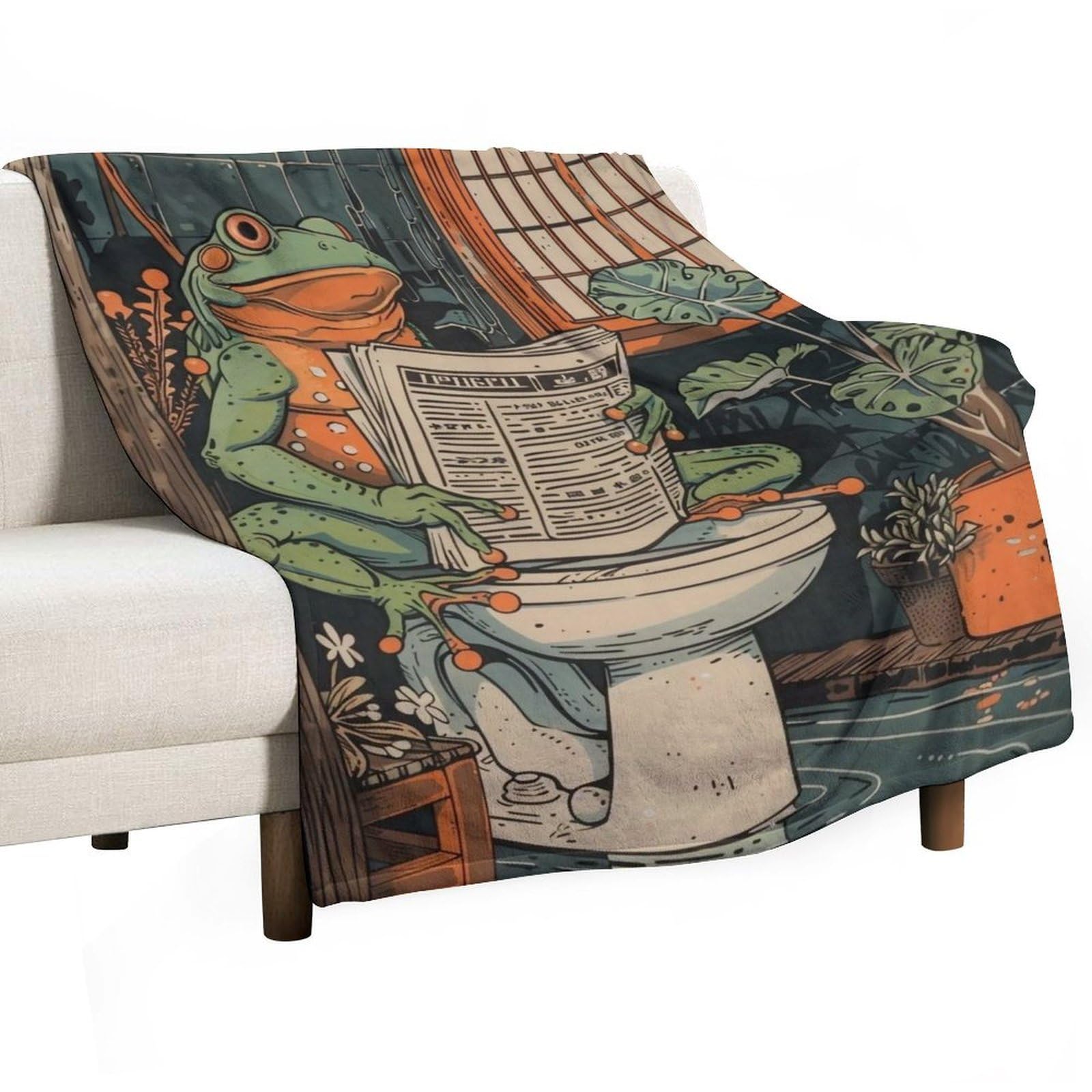 YHGSREUOH Frog Reading Newspaper on Toilet 03 Flannel Blankets Fleece Soft Throw Lightweight Plush Gifts for Couch, Bed, Cozy Sofa Plush, Chair, Lovers 150x200cm(60x80in)