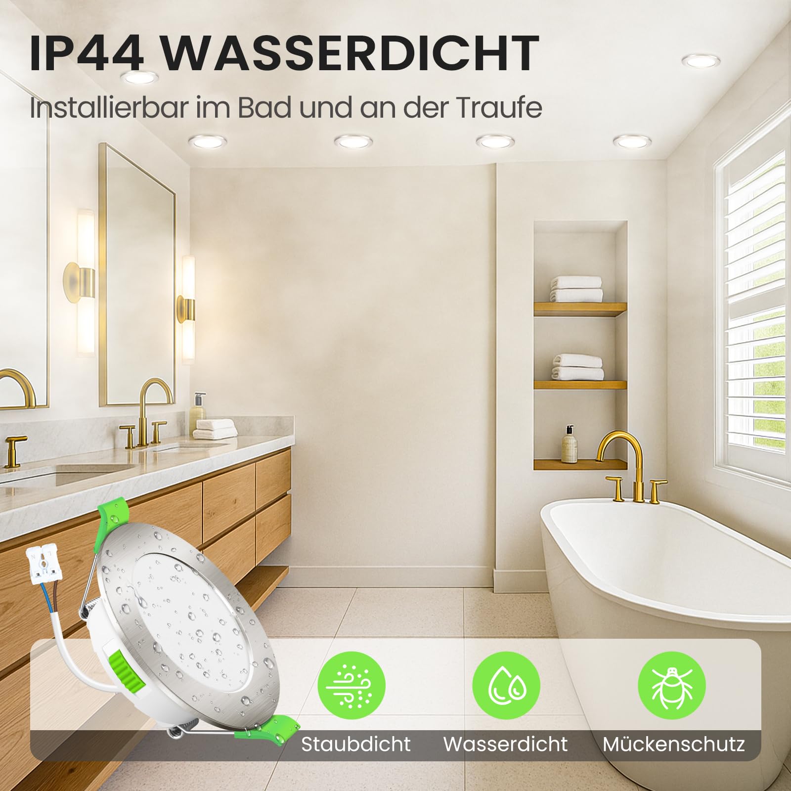 ALUSSO 6 Stück Einbaustrahler Led,10W LED Einbaustrahler Dimmbar AC 220-240V,Warmweiß 3000K Neutralweiß 4000K Kaltweiß 6500K IP44 Deckenspots für Badezimmer Küche Wohnzimmer,Nickel