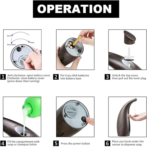 Miniatura 7 de Dispensador de jabón, dispensador automático de jabón sin contacto para baño, cocina, encimera, dispensador de jabón con sensor de movimiento