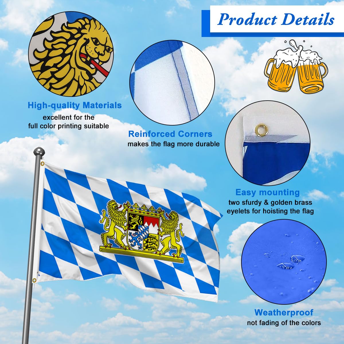 2 Pezzi Bandiera Della Baviera 150 X 90 Cm, Bavarese Bandiera - Foto 8