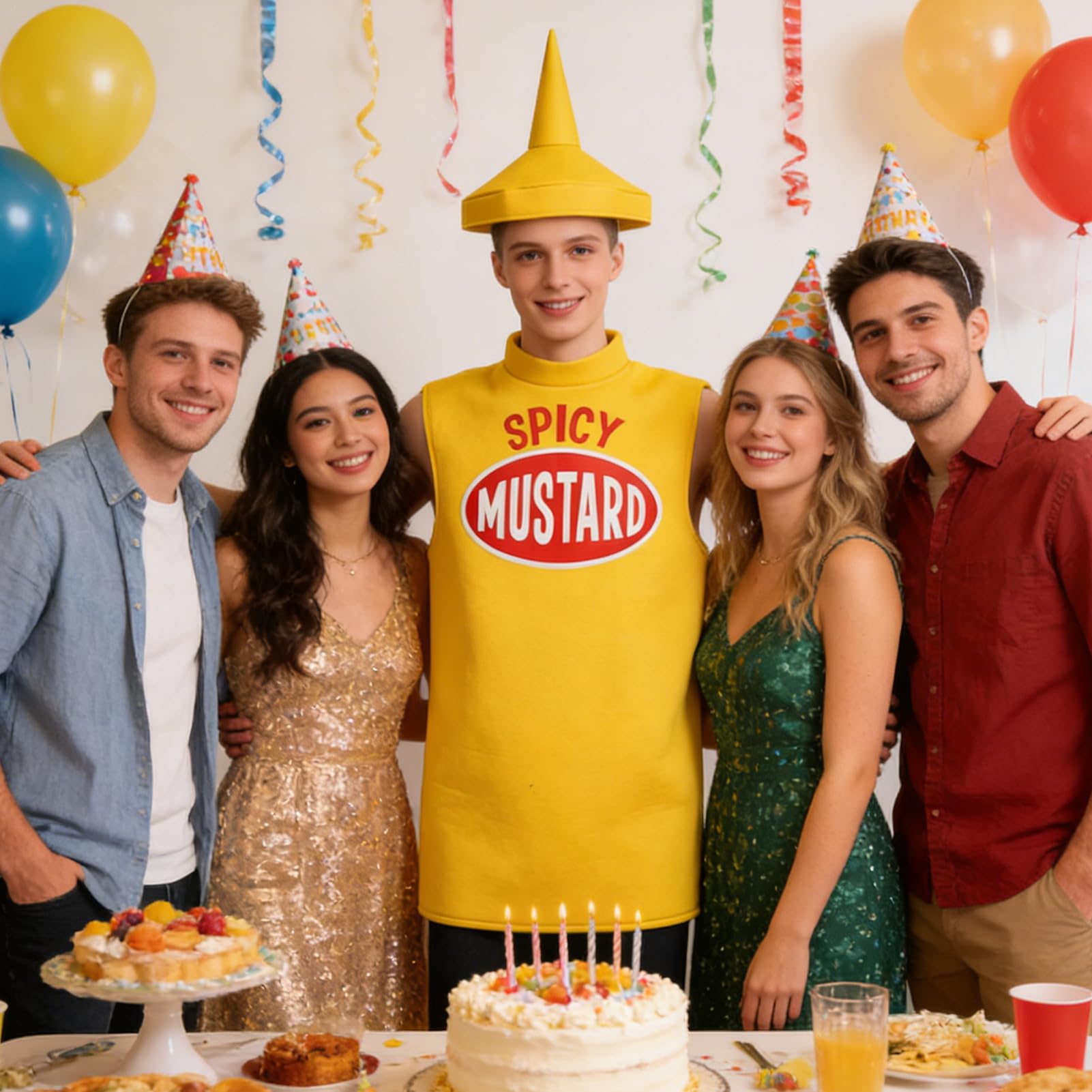 Ketchup-Kostüm für Erwachsene, Cosplay, Gewürzkleidung, Senfkostüm, Damen, für Halloween, Karneval, Mottoparty, Urlaub, Geburtstag, Maskerade, Weihnachten, Ostern