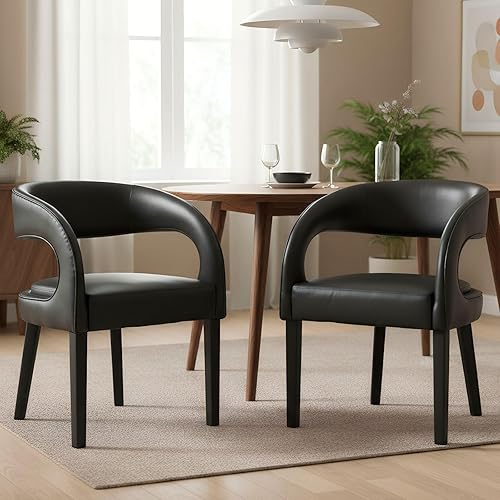 Miniatura 54 de Juego de 2 sillas de comedor de terciopelo verde, modernas sillas de comedor tapizadas con respaldo abierto y brazos, cómodas sillas laterales para