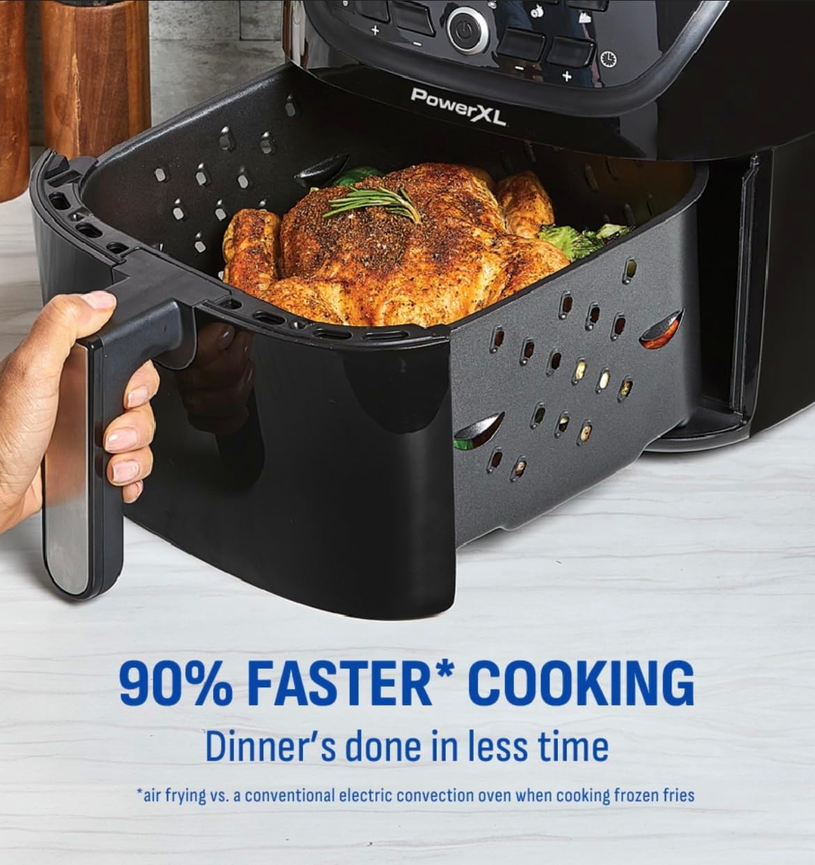 Whole roasted chicken in the air fryer basket