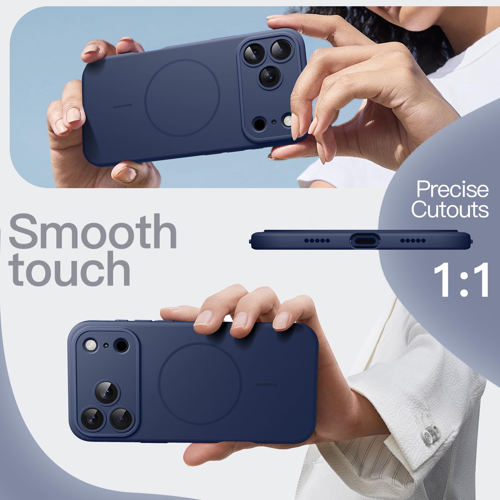 JETech Magnetyczne Silikonowe Etui dla iPhone 17 Pro 6,3 Cala, Kompatybilny z MagSafe, Jedwabiście Miękki Dotyku, Amortyzujący Wstrząsy Osłona z Ochroną Obiektywu Aparatu (Ciemnoniebieski)