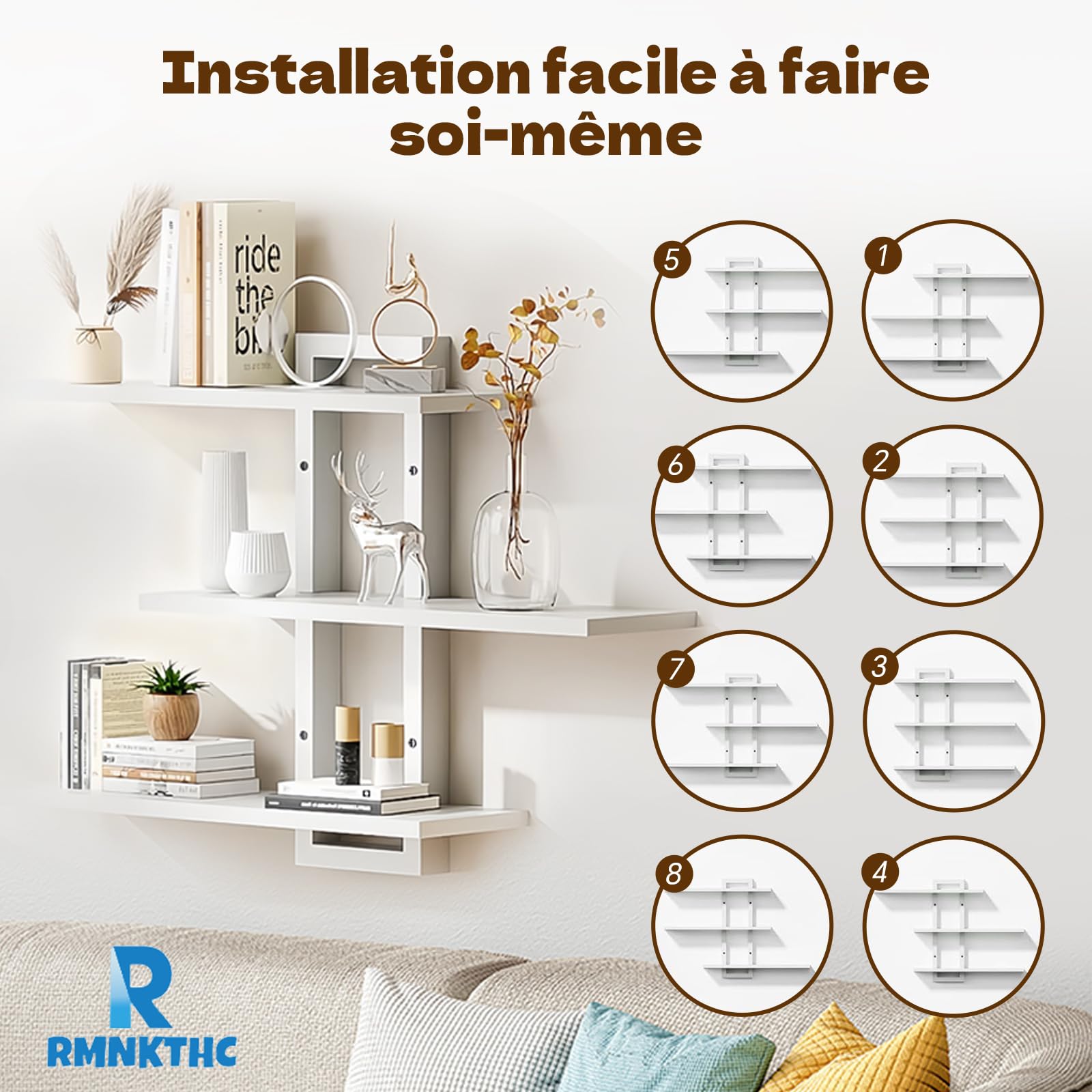Étagère murale flottante à 3 niveaux, rangement mural