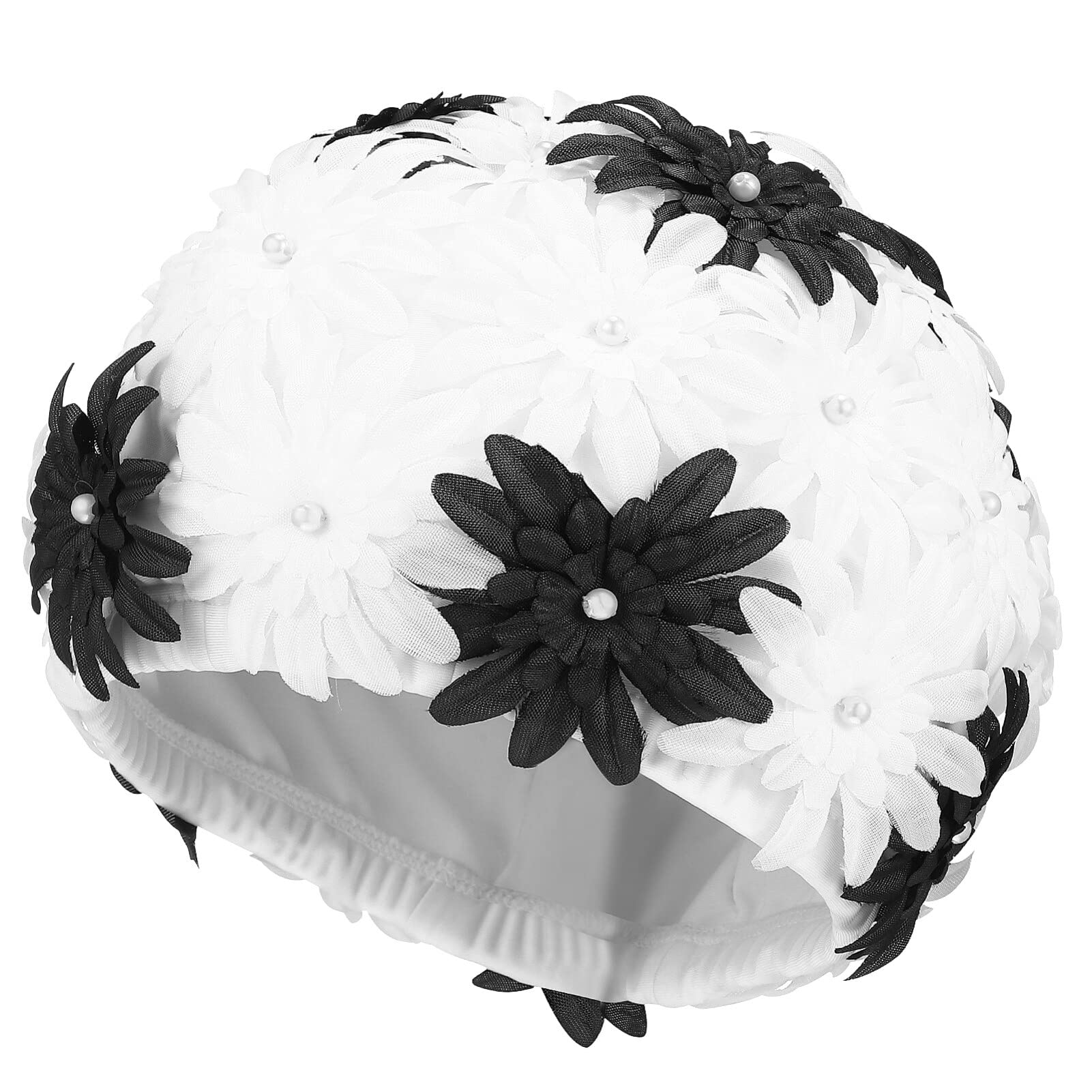 Adult Swim Cap Swimming Hat Floral Petal Retro Style Flower Bathing Cap Summer Swimming Cap Women Retro Swim Hat for Short Hair Black and White Girls