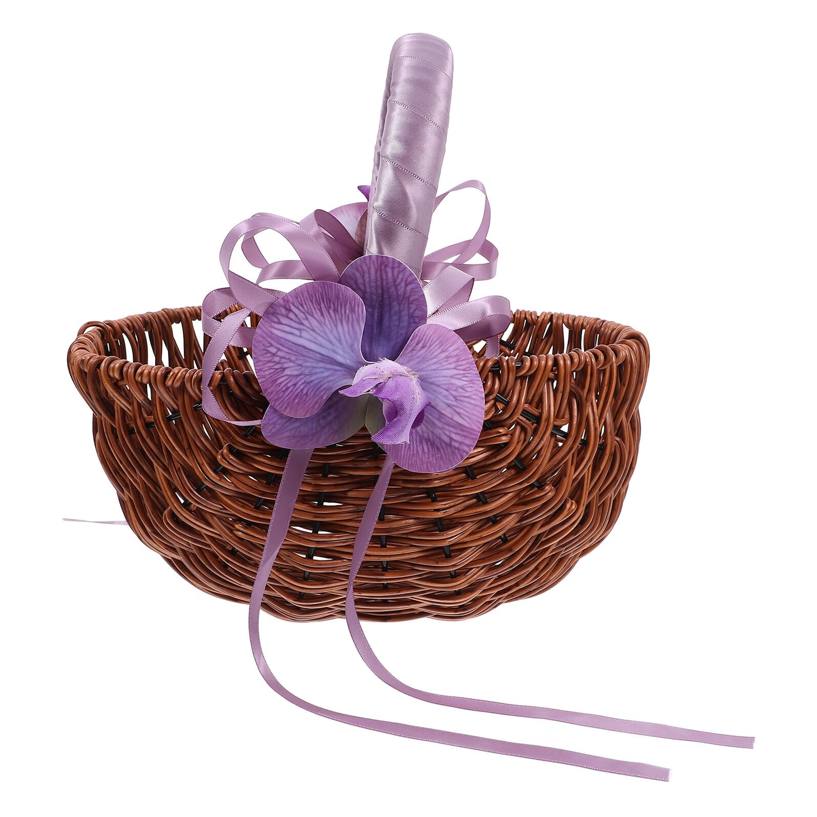Cesta Tejida para Niña de Flores para Boda Asa Morada, Cesta Decorativa Artesanal de Madera y Plástico, Accesorio Ligero y Resistente para Ceremonias y Eventos Obsequios