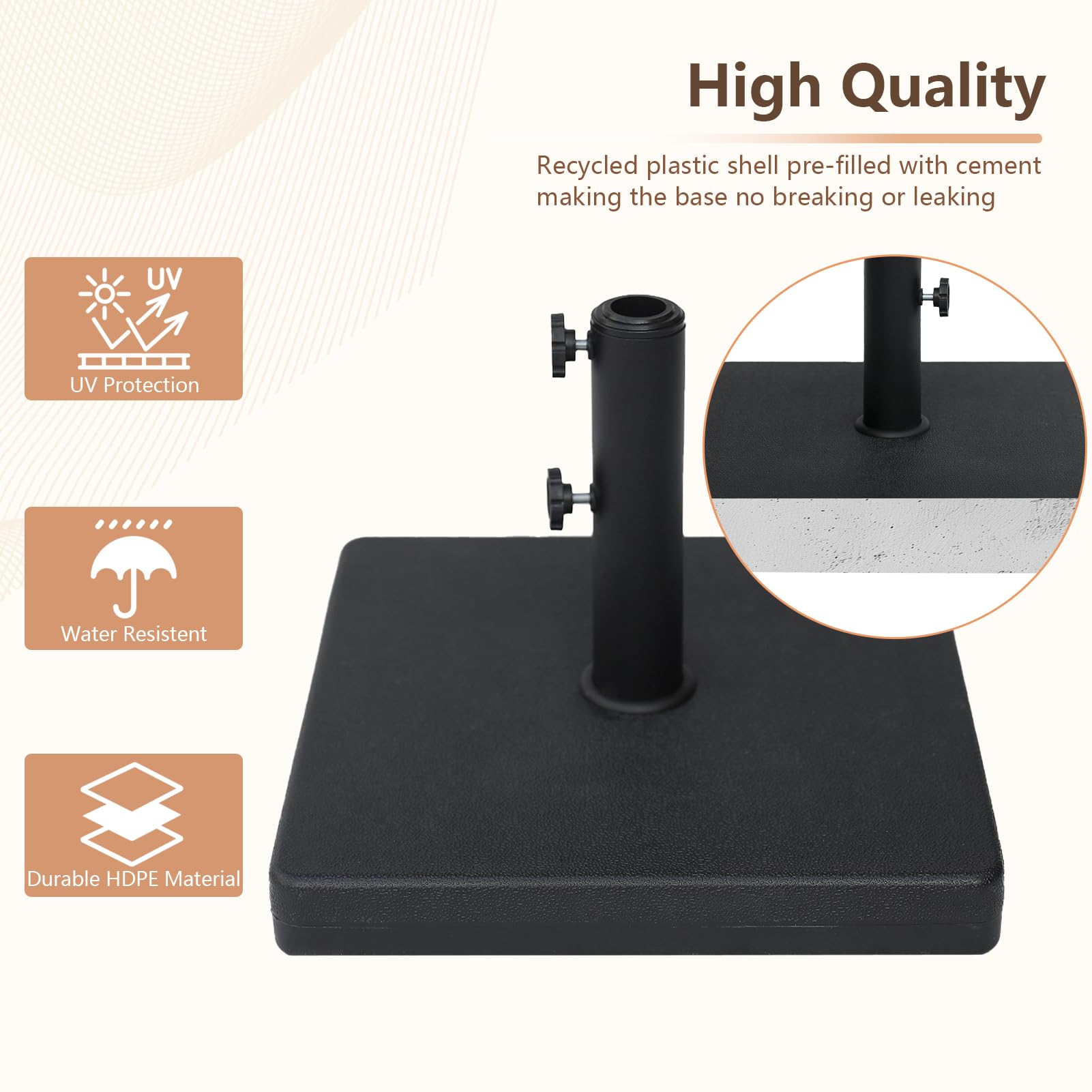 C-Hopetree 20 kg Heavy Duty Patio Garden Parasol Base Stand for Outdoor Market Table Umbrella Square, Black - Image 2