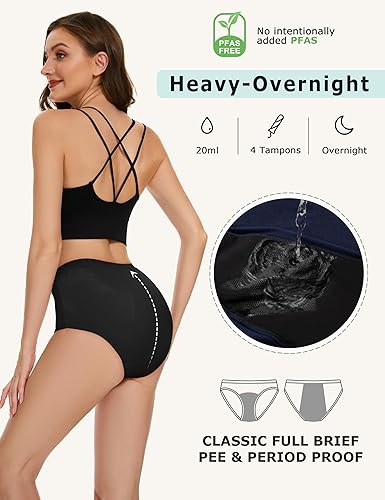 Miniatura 3 de OVRUNS Ropa interior de época para mujer, 4 tampones a prueba de fugas, panitas menstruales de flujo pesado, Paquete de 3 NegroAzulPúrpura