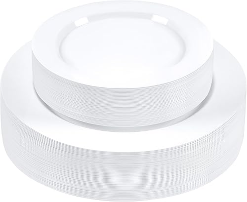 Miniatura 7 de SETUP Caja de 240 platos cuadrados blancos combinados de plástico, 120 platos desechables de 9.5 pulgadas y 120 platos de ensalada desechables de