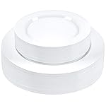SETUP [Case of 240 Combo White Plastic Plates - Premium Heavy-Duty 50 Disposable 10.25 Dinner Party Plates and 50 Disposable 7.5 Salad Plates for Wedding, Party, and All Occasions