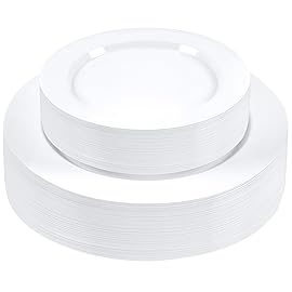 SETUP [Case of 240 Combo White Plastic Plates - Premium Heavy-Duty 50 Disposable 10.25 Dinner Party Plates and 50 Disposable 7.5 Salad Plates for Wedding, Party, and All Occasions